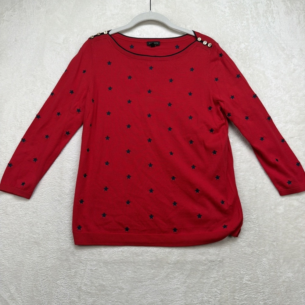 Talbots Top Women's S‎ Red Star Print 3/4 Sleeve Knit Casual Patriotic